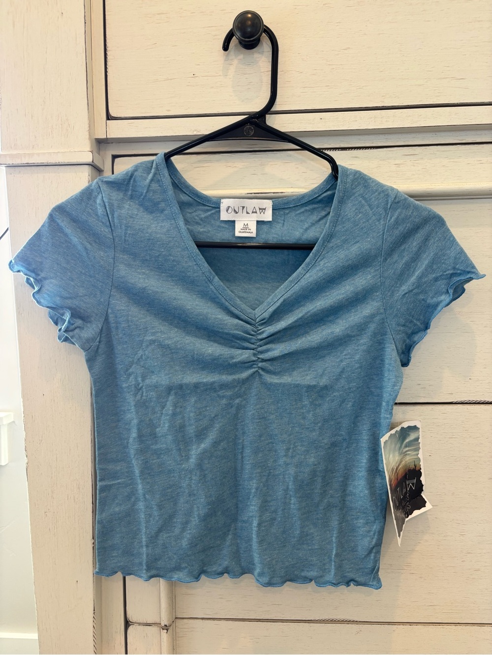 Outlaw Women's Sky Blue Ruched V-Neck Tee